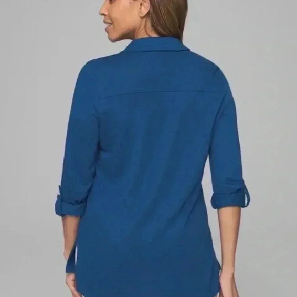 Soma Size M Blue 3/4” Sleeve Slub Collar Button Down Modal Blouse Tee Top - Picture 1 of 8